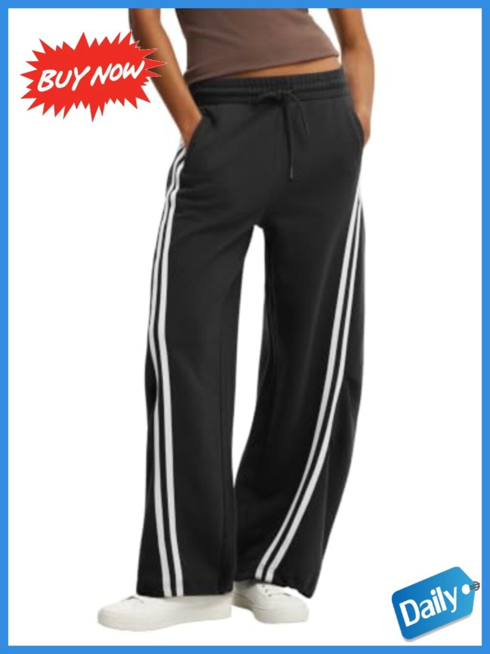 Women's Baggy Barrel Sweatpants Wide Leg Side Striped Drawstring Loose Fit